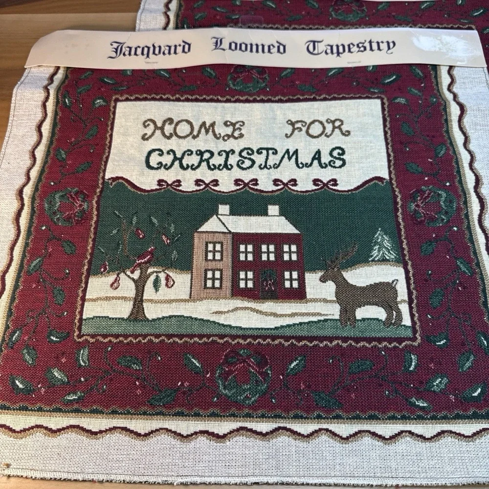 New (2) Jacquard‎ Loomed Tapestry Home For Christmas Pillows Framing Wall 18x16